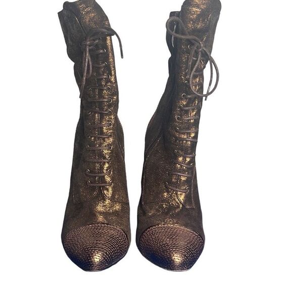 El Dantes Metallic Suede stiletto Boots Booties 6.5 Platforms - Picture 5 of 16